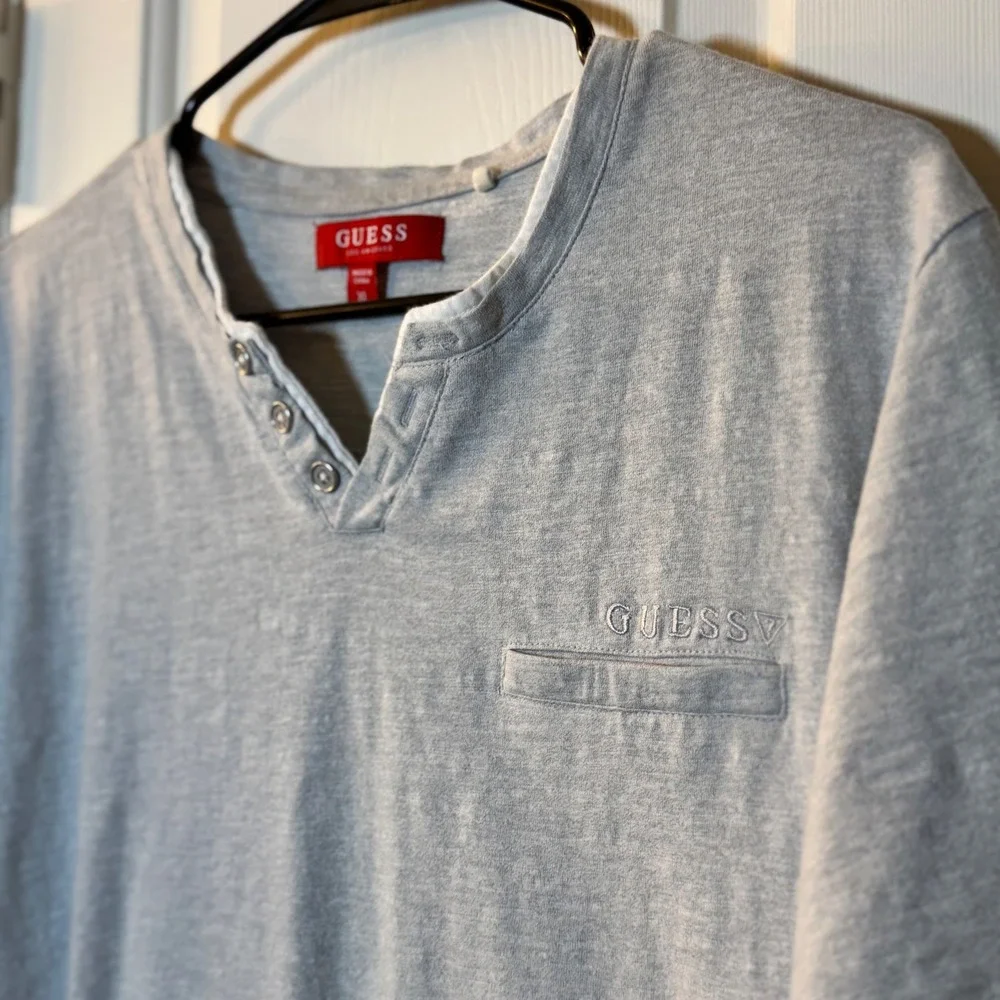 Men's Gray and White Guess Pull-Over with Buttons and Front Pocket, Size XL - Picture 2 of 4